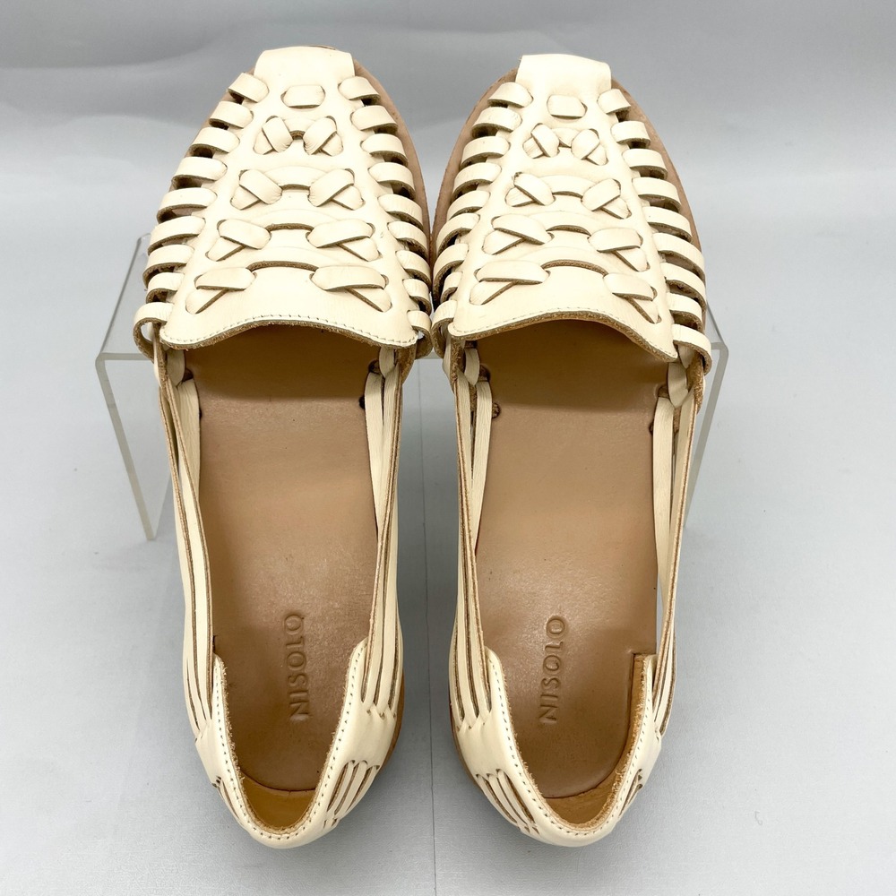 Nisolo Womens 7 Huaraches Loafers Ivory Cream Woven Leather Slip On Flats Casual